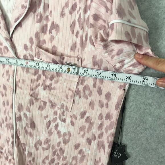 Tahari Shirt Womens Large Pink Leopard Ribbed Button Sleep Pajama PJs Soft Cozy - Picture 6 of 9